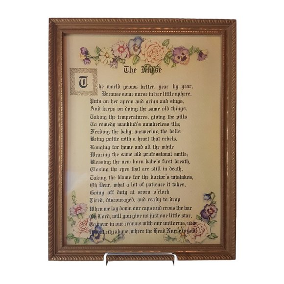 Vintage 1950s Nurse's Prayer Framed Calligraphy Artwork Art Nurse Nursing Floral - Picture 1 of 16